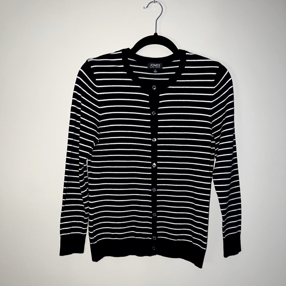 Jones NY Cardigan Black/White Stripe Size Small